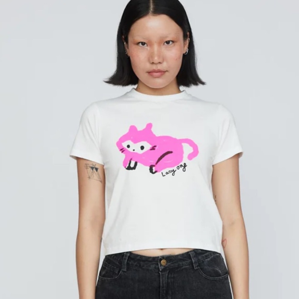 NWT Lazy Oaf Pink Kitty Fitted Tee